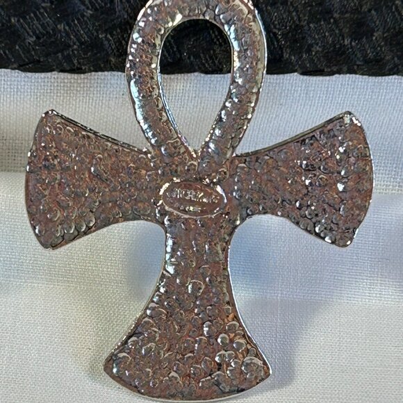 Vintage Jacky De G Paris Hammered Silver toned Cross Pendant - Picture 2 of 3